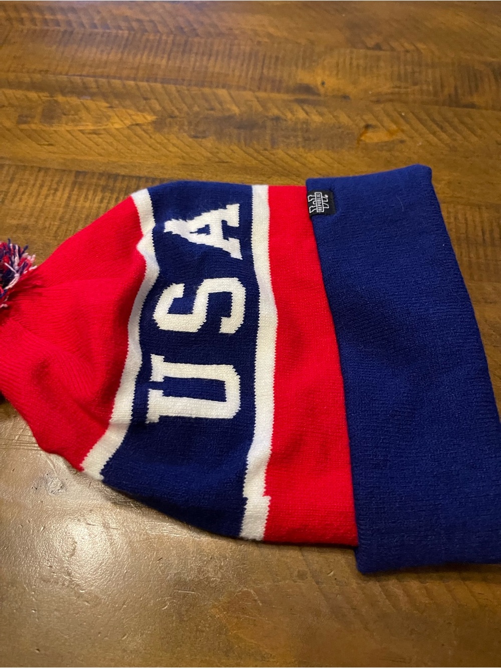 USA Beanie for Kids - Red & Blue Knit Pom Pom Hat
